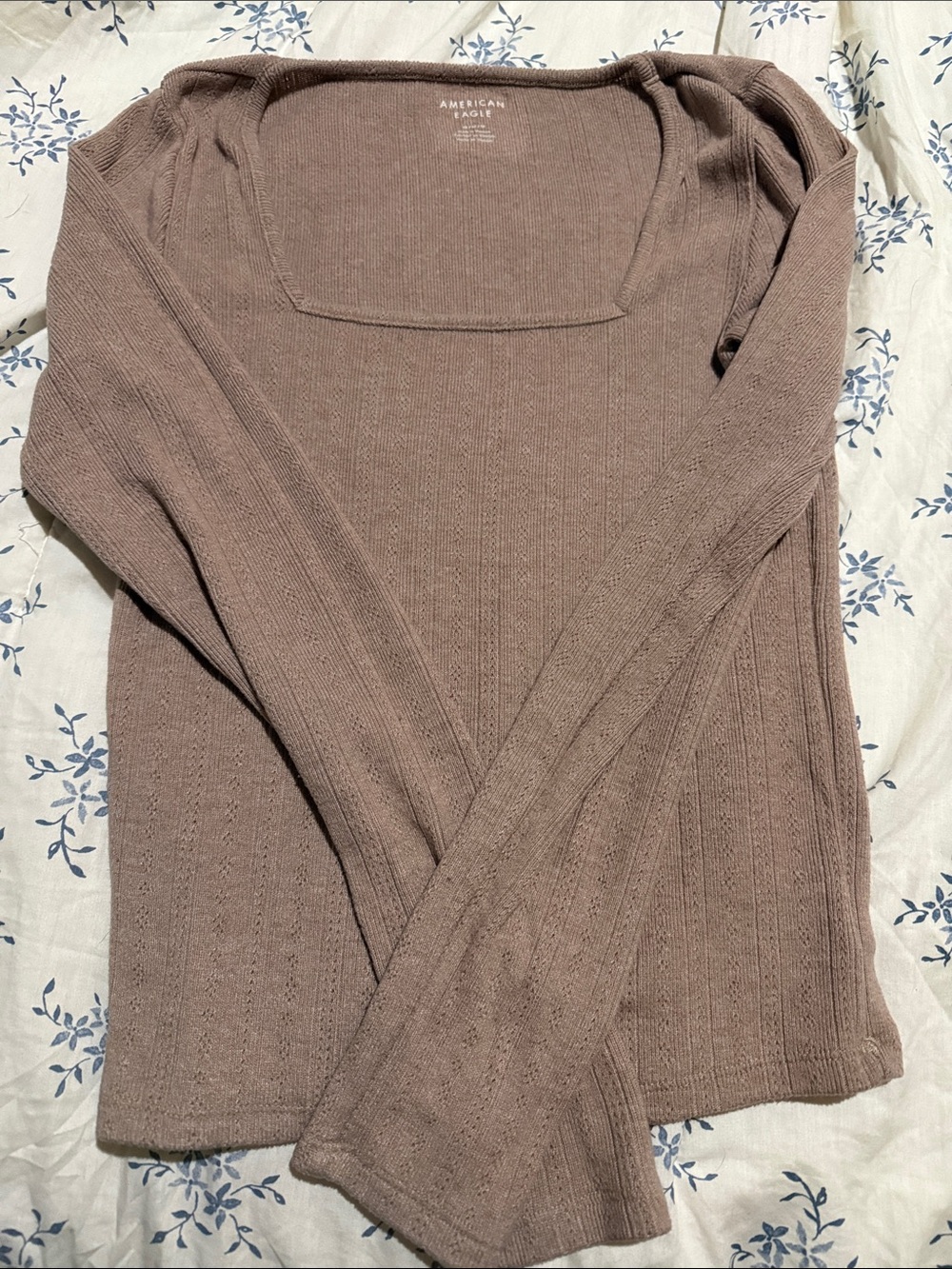 American Eagle Outfitters Tan Long Sleeve Ribbed Knit Top